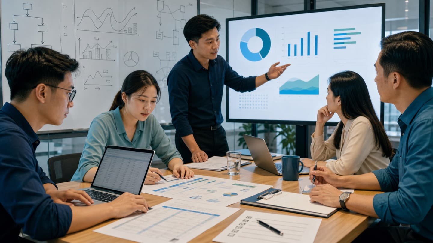 Vietnamese analysts validating and presenting AI-assisted data analysis